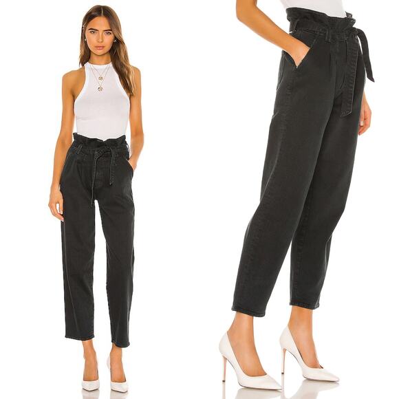 MOTHER The Greaser Paperbag Pleat Jean Black Size 24 High Waisted Straight Leg - Picture 1 of 16